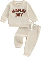 Kupretty 'Mama's Boy' Waffle Knit Toddler Boy Sweatshirt & Pants Set - Soft Cotton Blend Fall Winter Outfit 3-24 Months