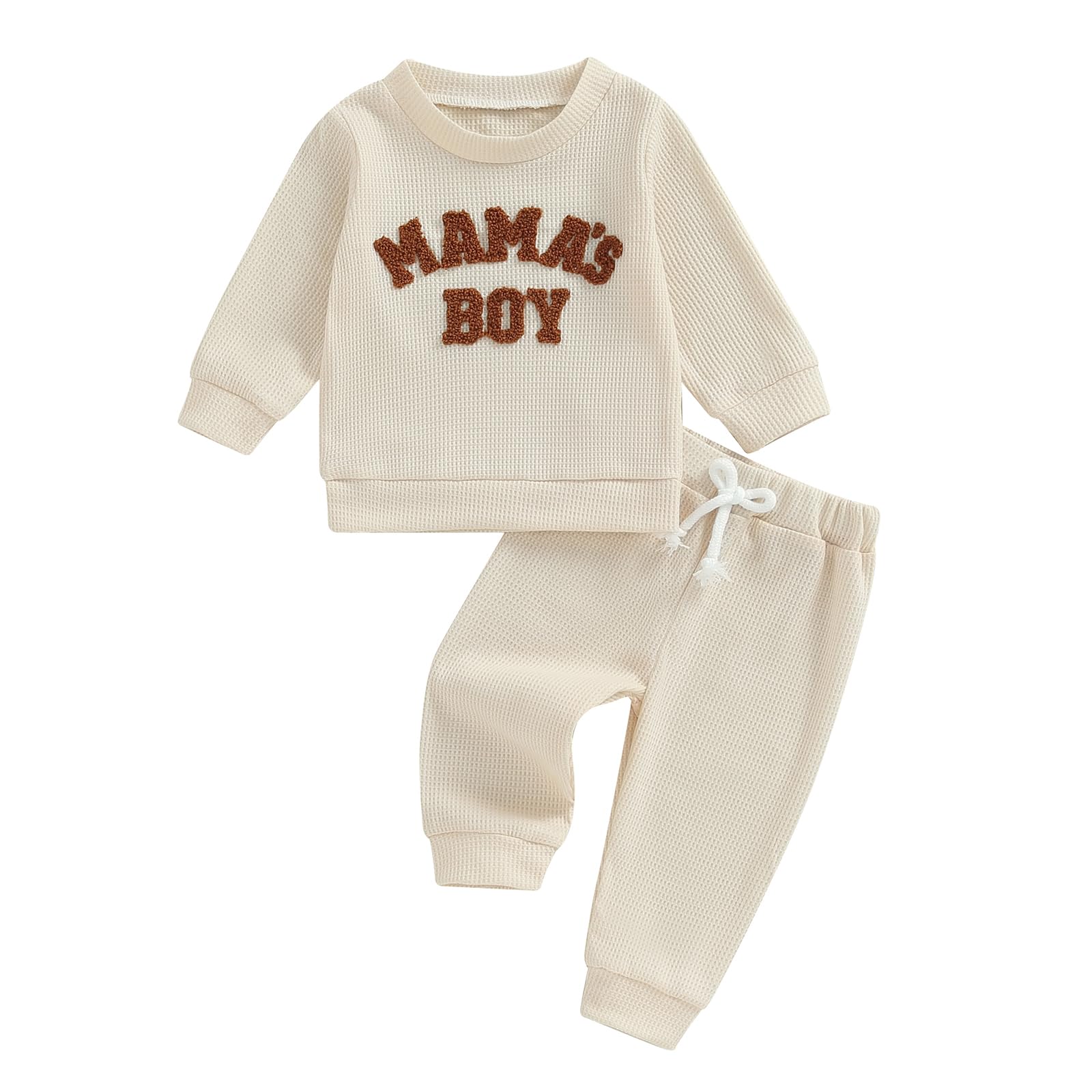 Kupretty Toddler Baby Boy Fall Winter Clothes Embroidery Waffle Knit Sweatshirt Pullover Tops Casual Pants Outfit Set