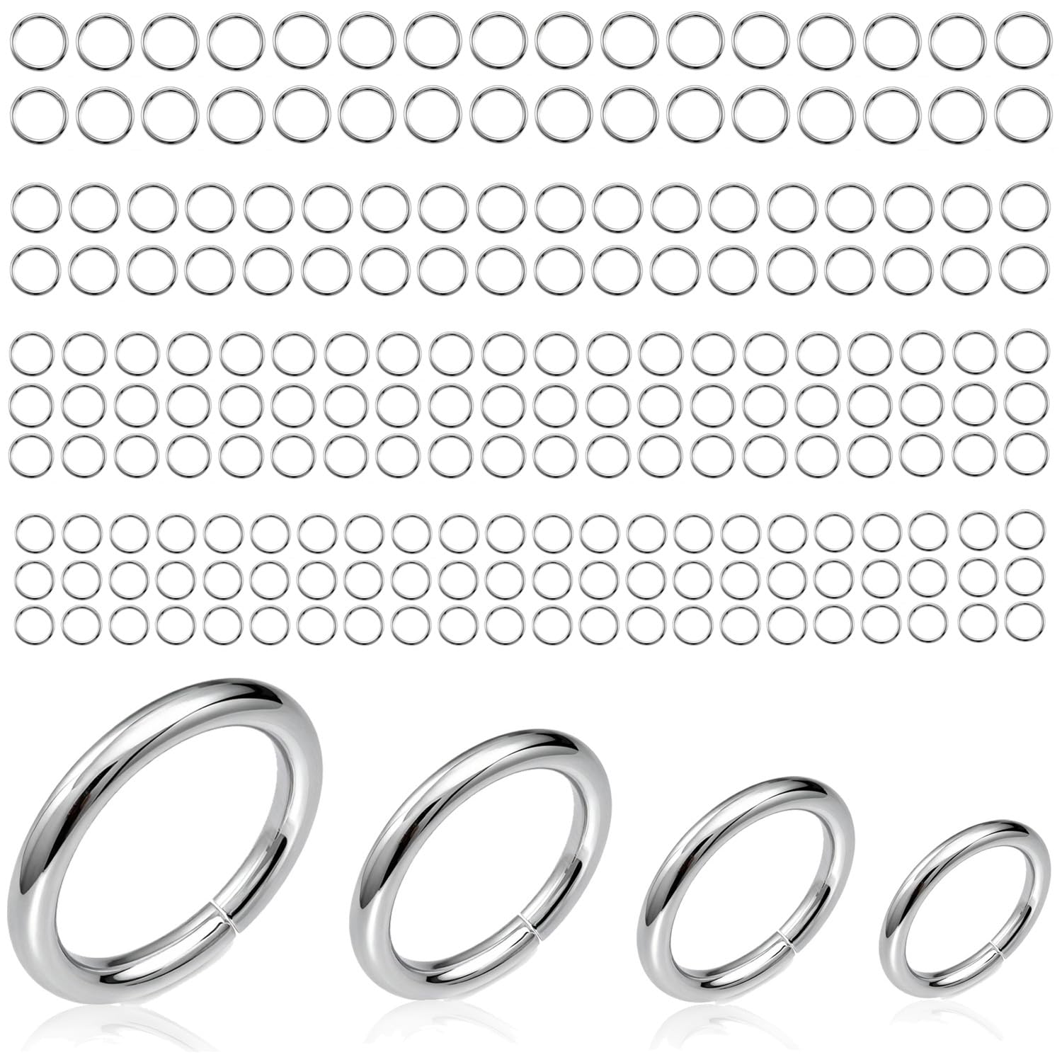 Photo 1 of 2000 PCs No Tarnish Stainless Steel Jump Rings for Jewelry Making, 4 Sizes 4-7mm, 20 Gauge Thickness, Silver (Mixed Size)