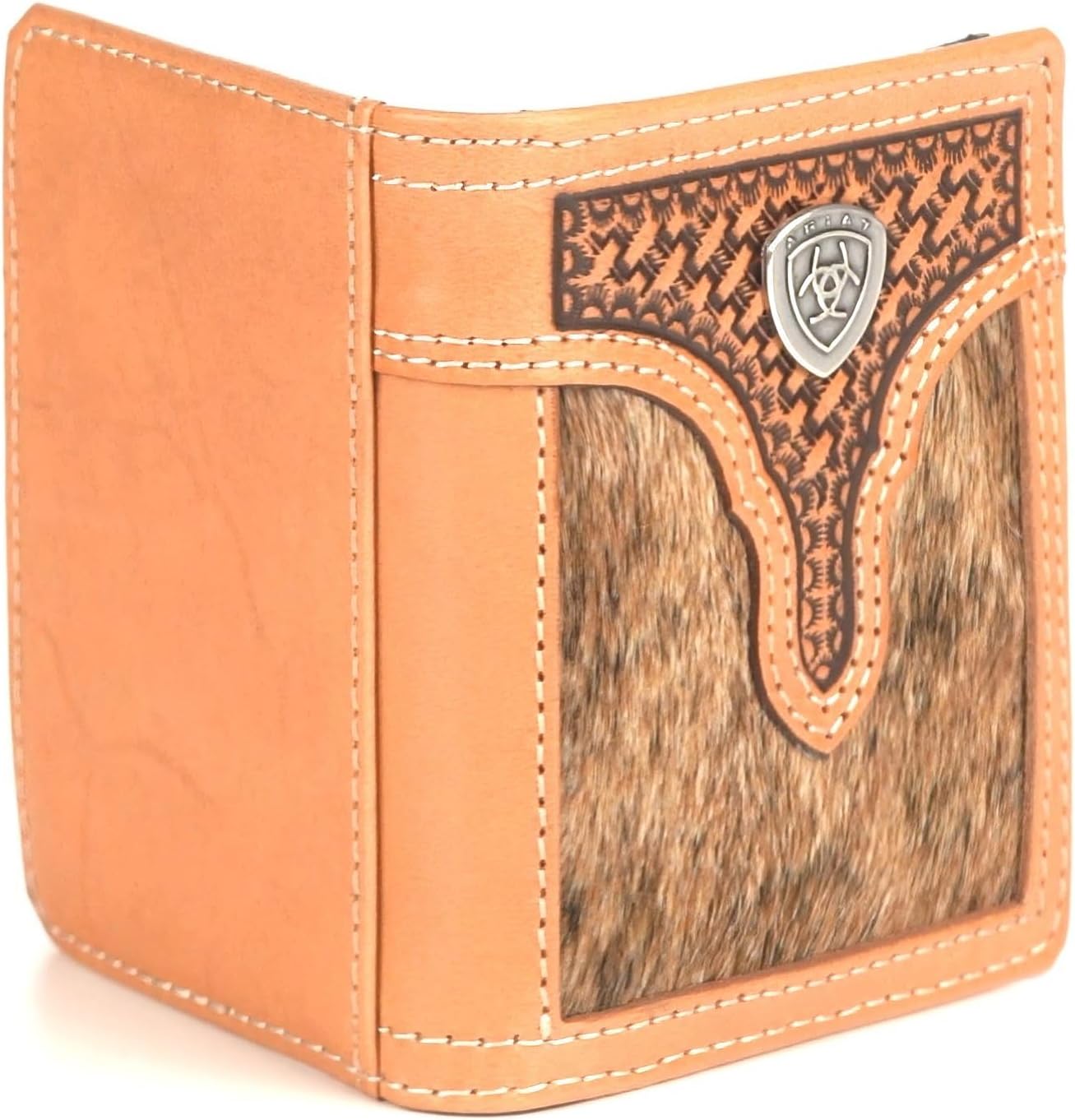 ARIAT Bifold Flip Calf Hair Basketweave Wallet, Natural