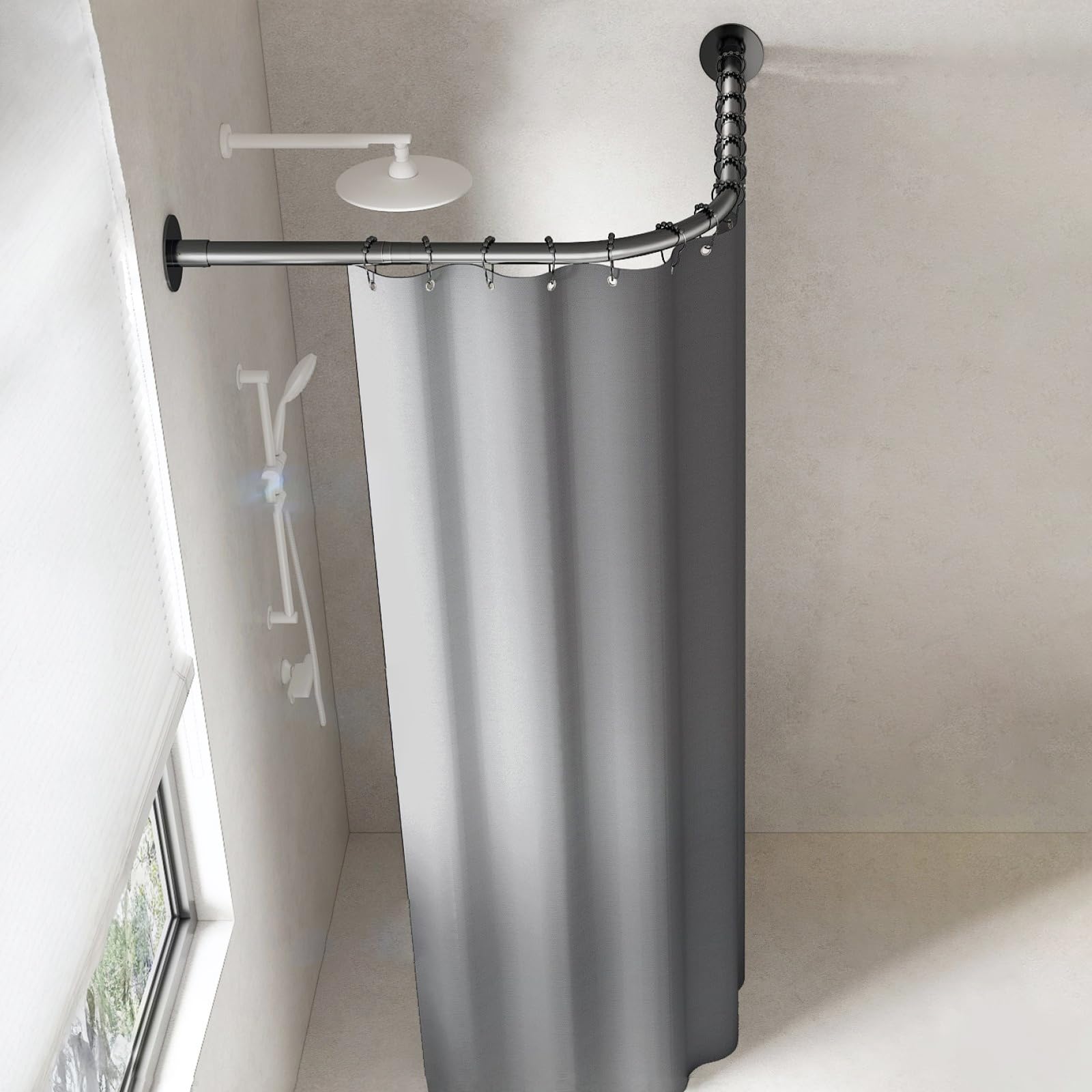 Tringle de douche d'angle extensible en acier inoxydable noir 70-95 cm barre rideau baignoire