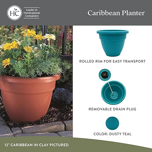 Miniatura 2 de The HC Companies Caribbean Maceta de 12 pulgadas (30.48 cm), de plástico ligera para interiores y exteriores, para hierbas y flores, verde azulado