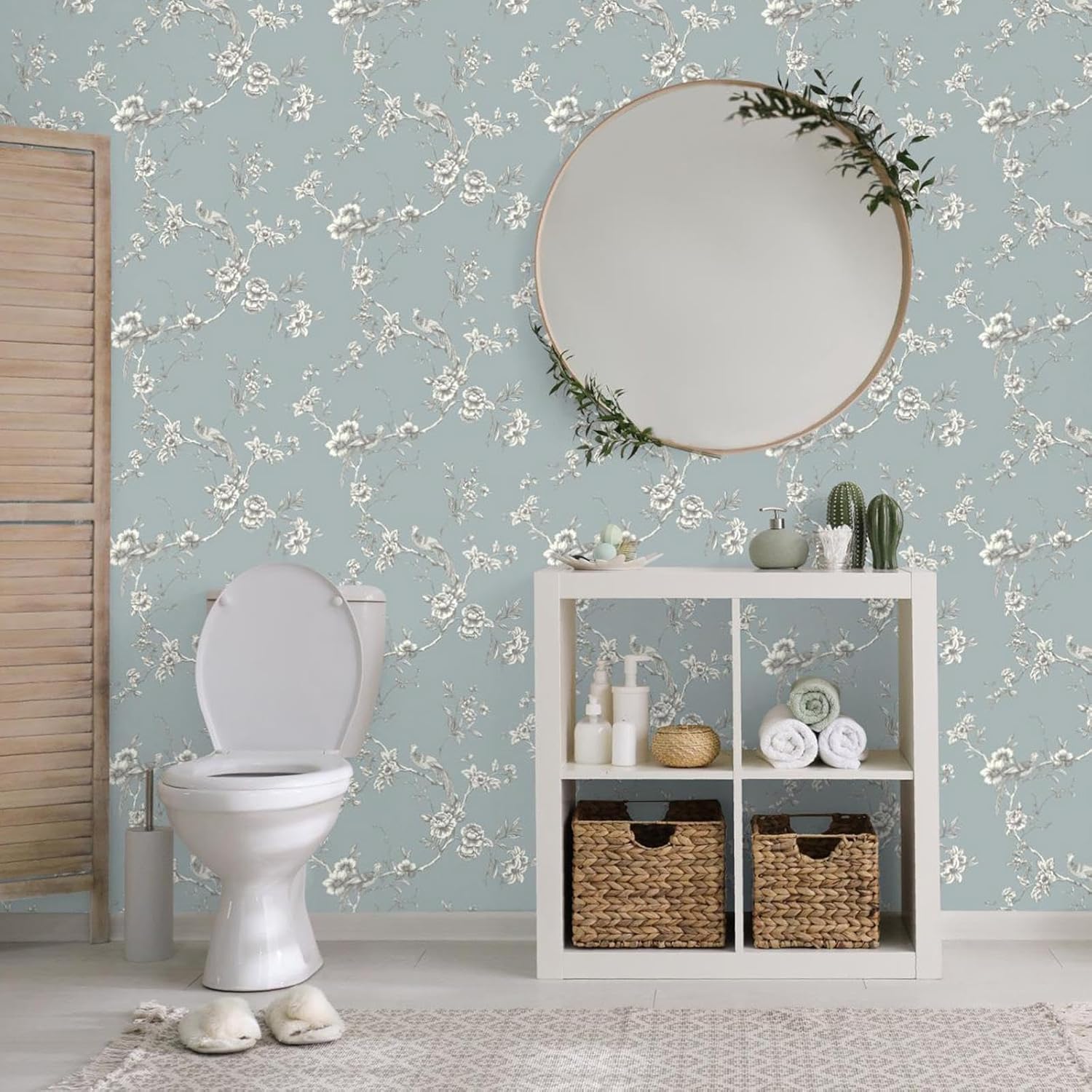 Arthouse Chinoise Oriental Chinese Asian Inspired Wallpaper Tropical Birds Flowers Slate Blue World of Wallpaper 900102
