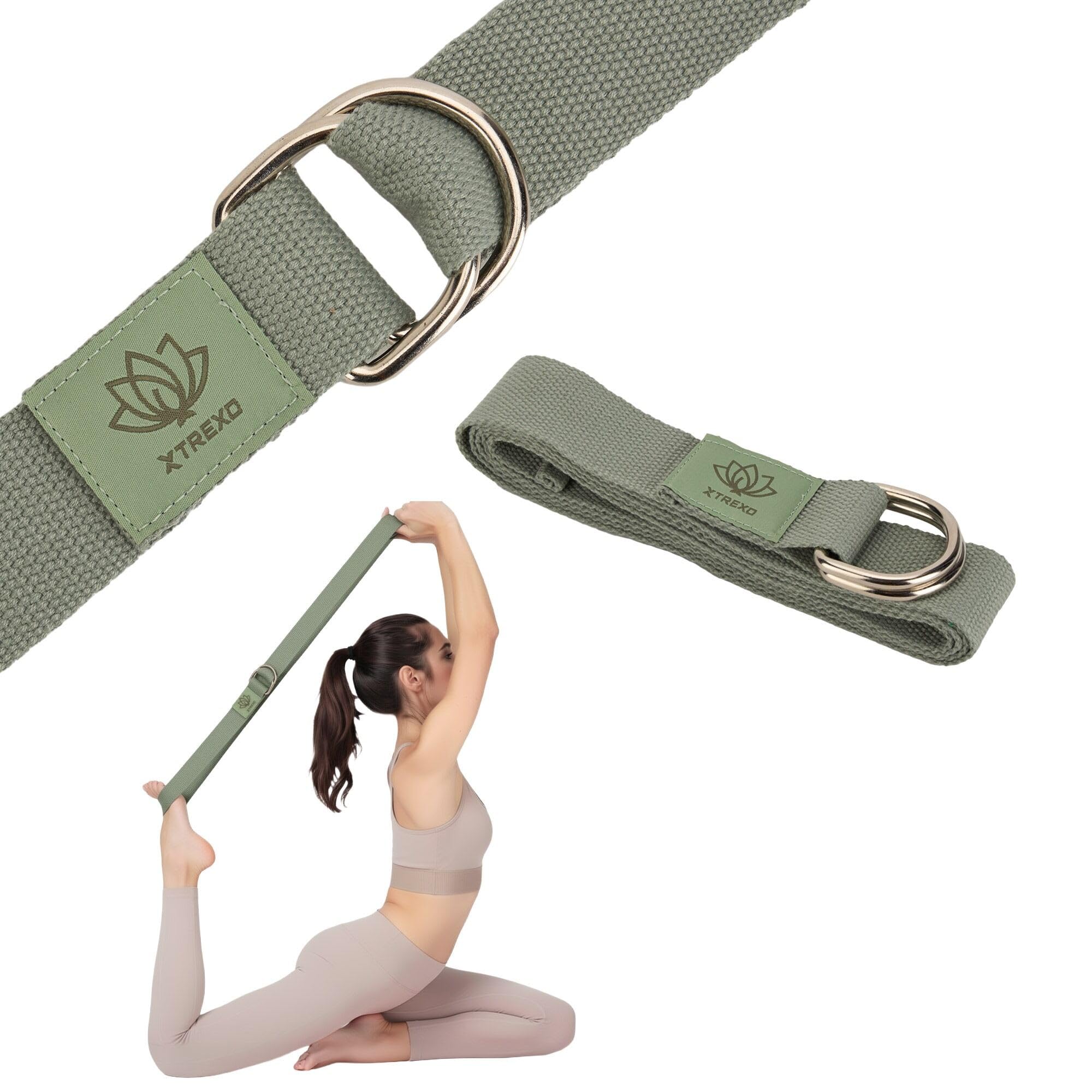 TREXO Sangle de yoga 183 x 3,8 cm - Boucle en forme de D - Réglage facile de la longueur pour différents asanas - Convient à différentes préférences - Accessoire idéal pour tout le monde