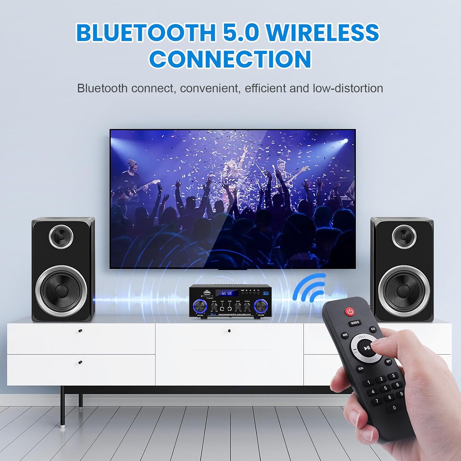 AK50 Amplifier Home Audio, 400W Home 2 Channel Bluetooth 5.0 Power Receivers Amp Subwoofer Output,Mini Speaker FM Radio,USB/SD Card/Aux/Mic in with Echo,Remote Control for Home Theater Stereo System - Image 5