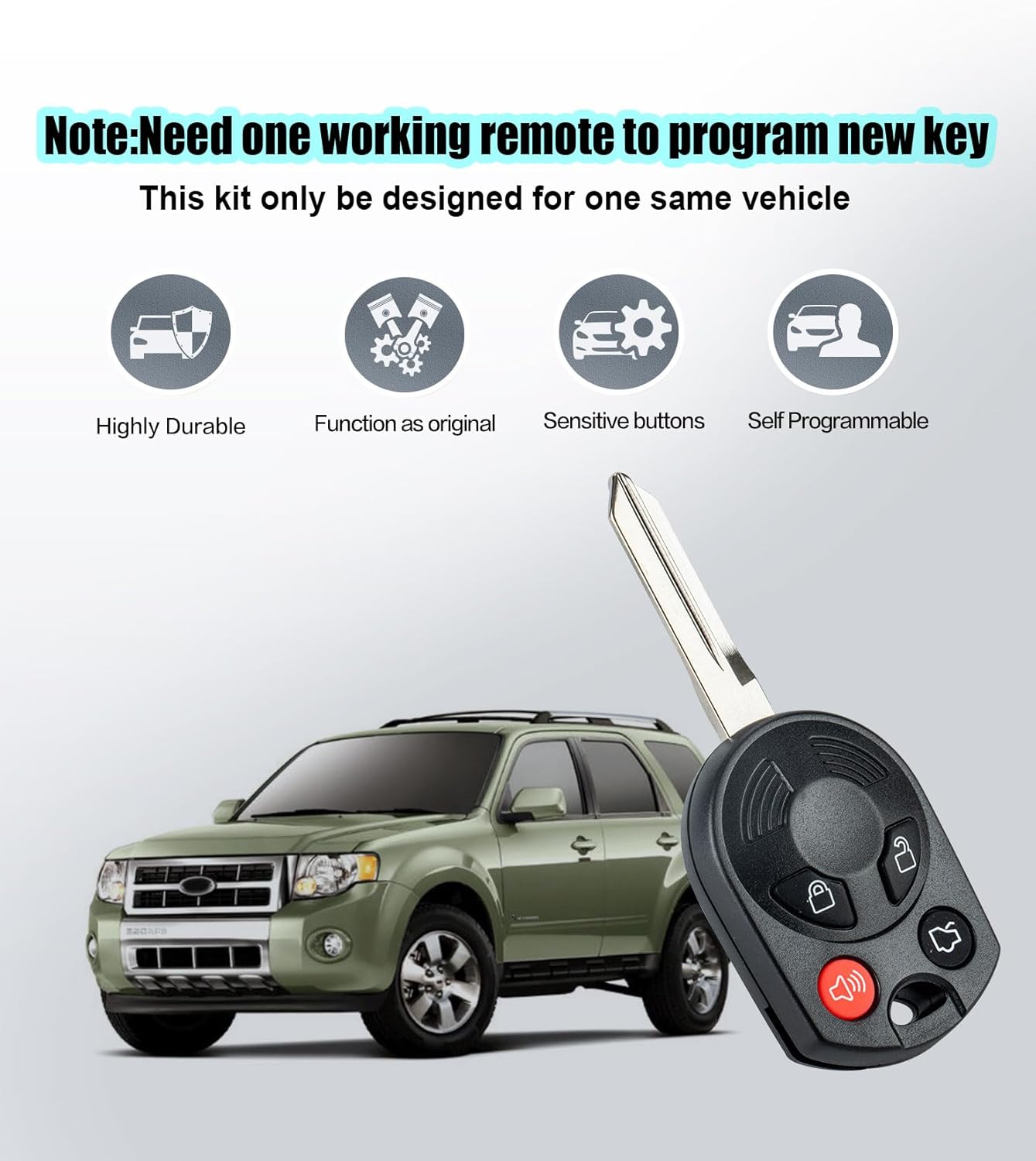 2PCS DIY Programming Uncut Car Key Fob 80 BIT Replacement for 2007-2012 Ford Edge/Escape/Lincoln MKS with FCC: OUCD6000022 (OUCD6000022/4 BTN DIY Programming car Key fob)