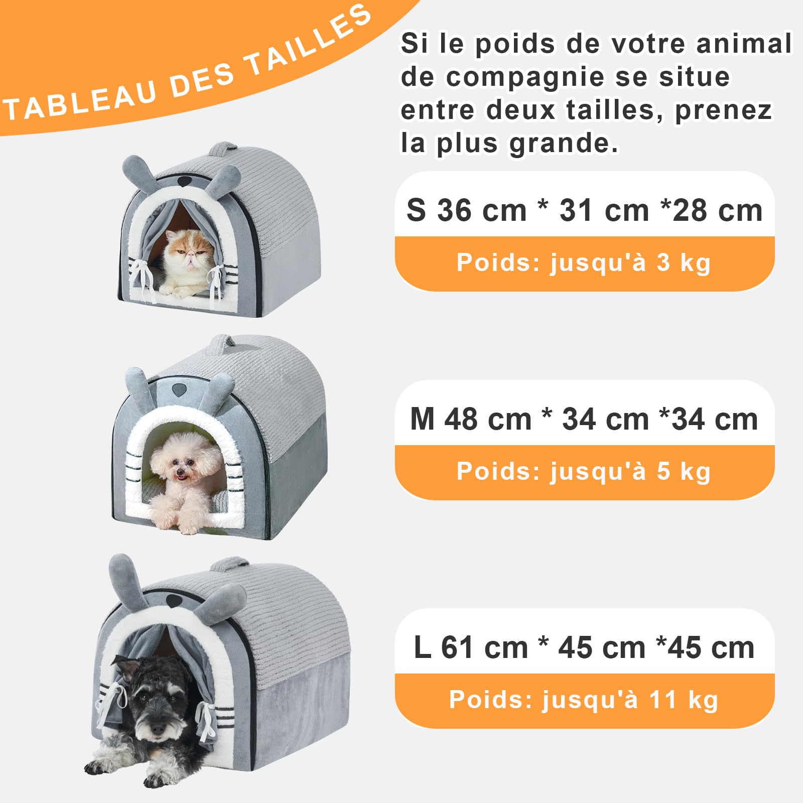 Jiupety Mignonne Niche pour Chien Interieur, Niches à Chien pour Chats et Chiots, Maison Chiens avec Rideau Design, Dog House Taille L, Grey