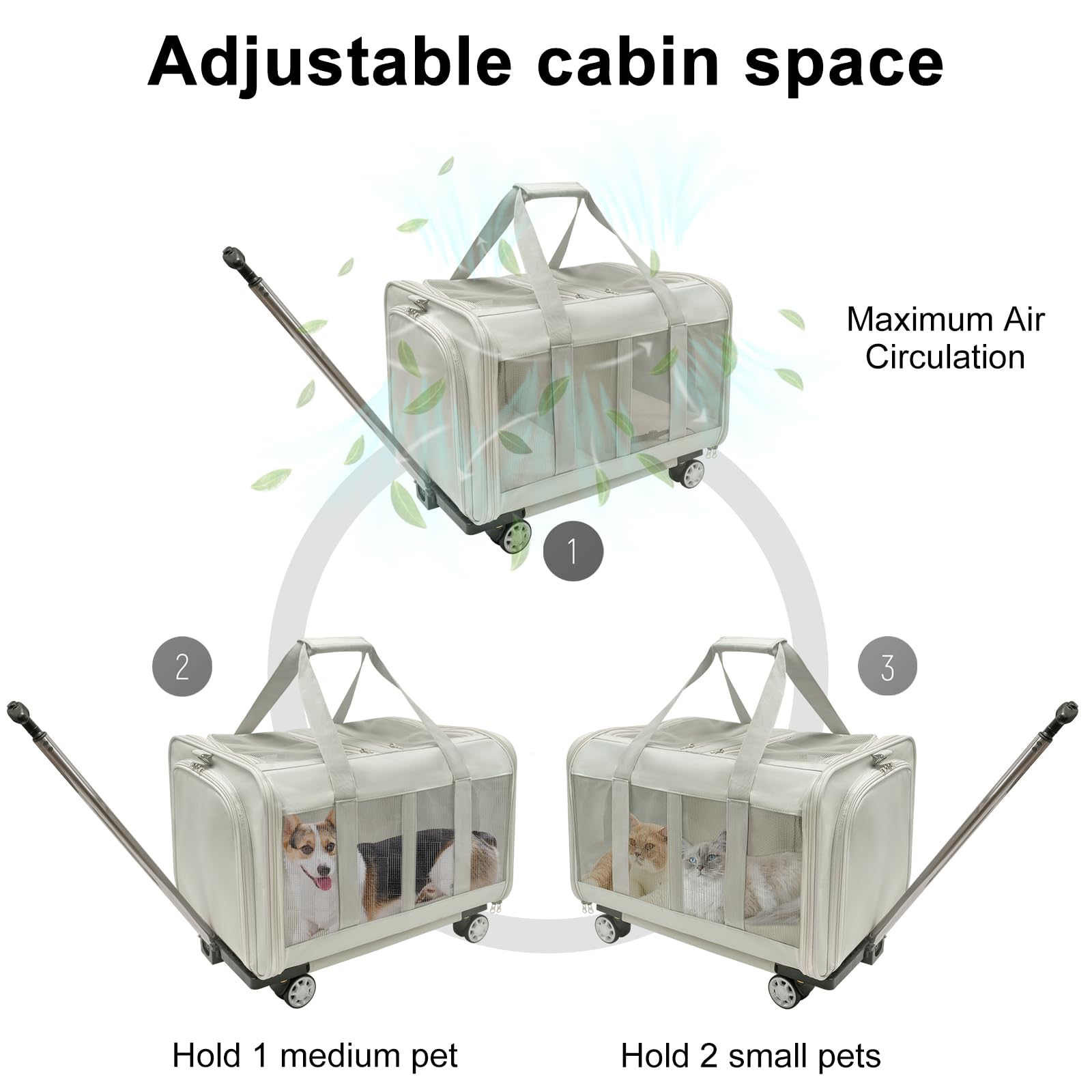 GJEASE Rolling Cat Carrier for 2 Cats,Double-Compartment Expandable Pet Rolling Carrier with Wheels for 2 Pets,for Up to 35 LBS,Soft and Super Ventilated Design,Ideal for Traveling/Hiking/Camping