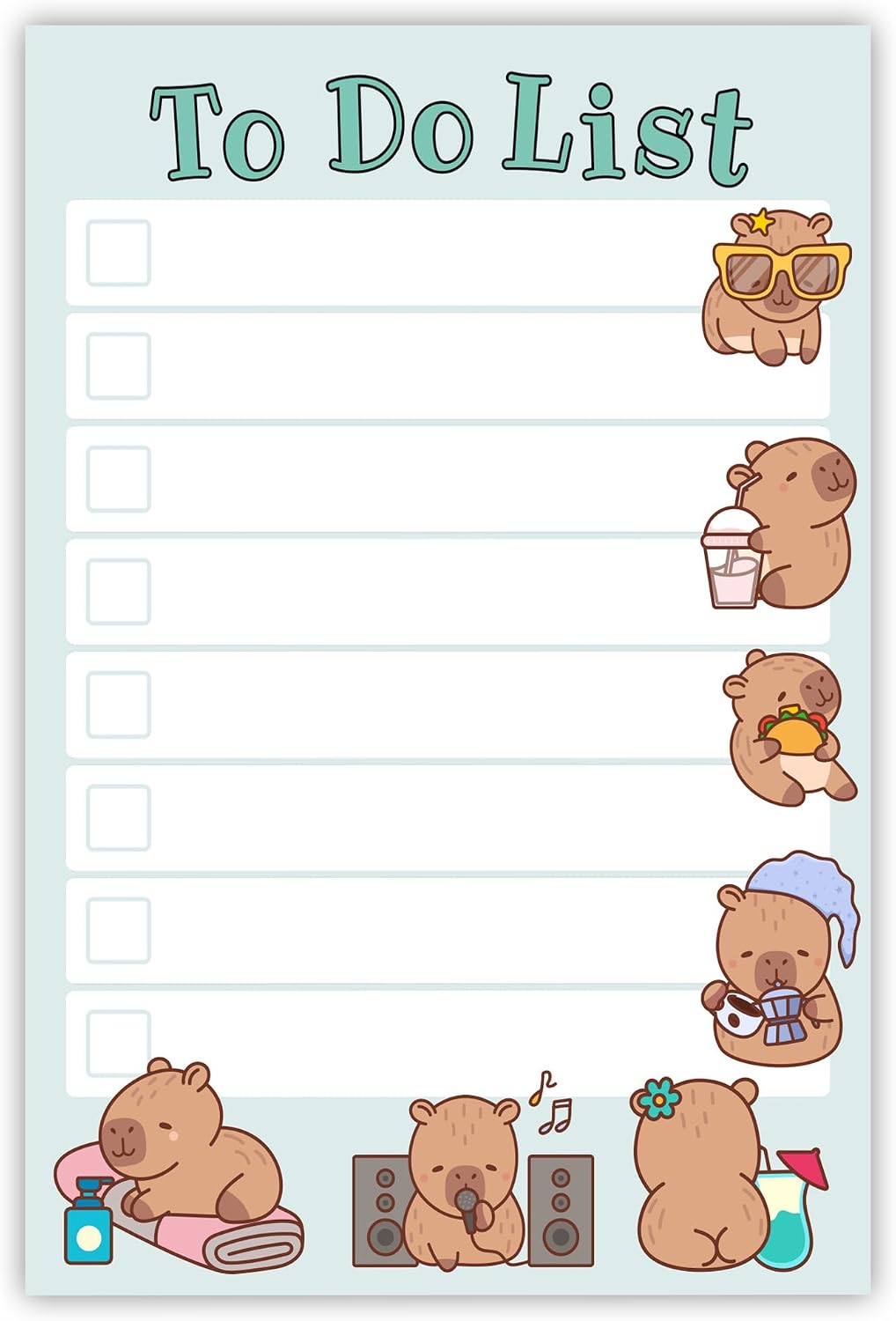 DAILY RITMO® Capybara Sticky to Do List | Funny Kawaii Novelty Notebook Notepad Note Card | Capybaras Lover Gift | 50 Pages 4x6