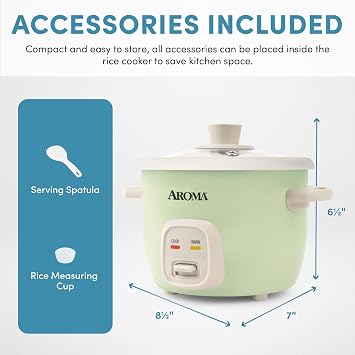 AROMA Mini Rice Cooker, 2-Cup (Uncooked) / 4-Cup (Cooked), Grain Cooker, Soup Maker, Oatmeal Cooker, Auto Keep Warm, 1 Qt, Light Green