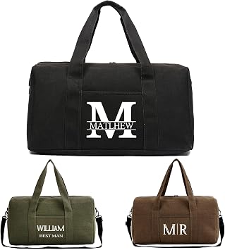 Personalized Duffel Bag Travel for men Canvas Bag with Custom Name Foldable Shoe Compartment for Sports Gym