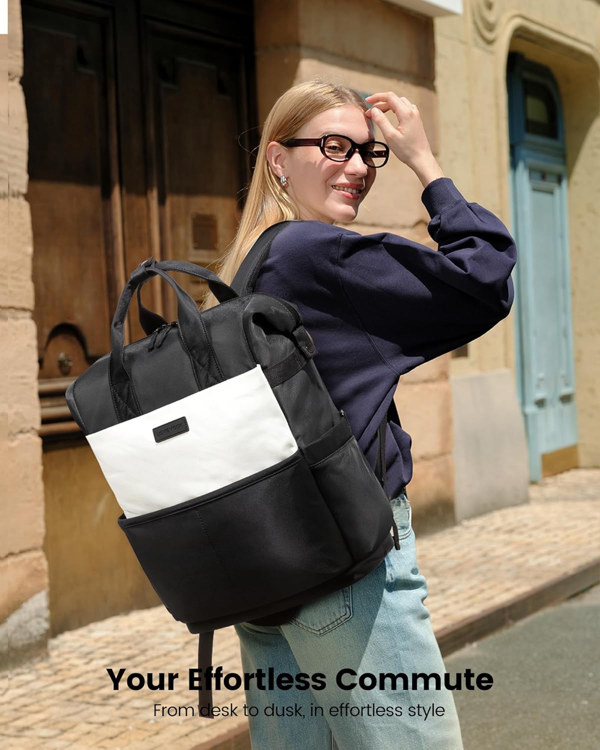 LOVEVOOK Laptop Backpack for Women, 17.3 Inch Work Travel Backpack Purse for School College Bookbag for Teen Girls Waterproof Computer Bag for Teacher Nurse Business, Black-Beige-Grey - Image 2