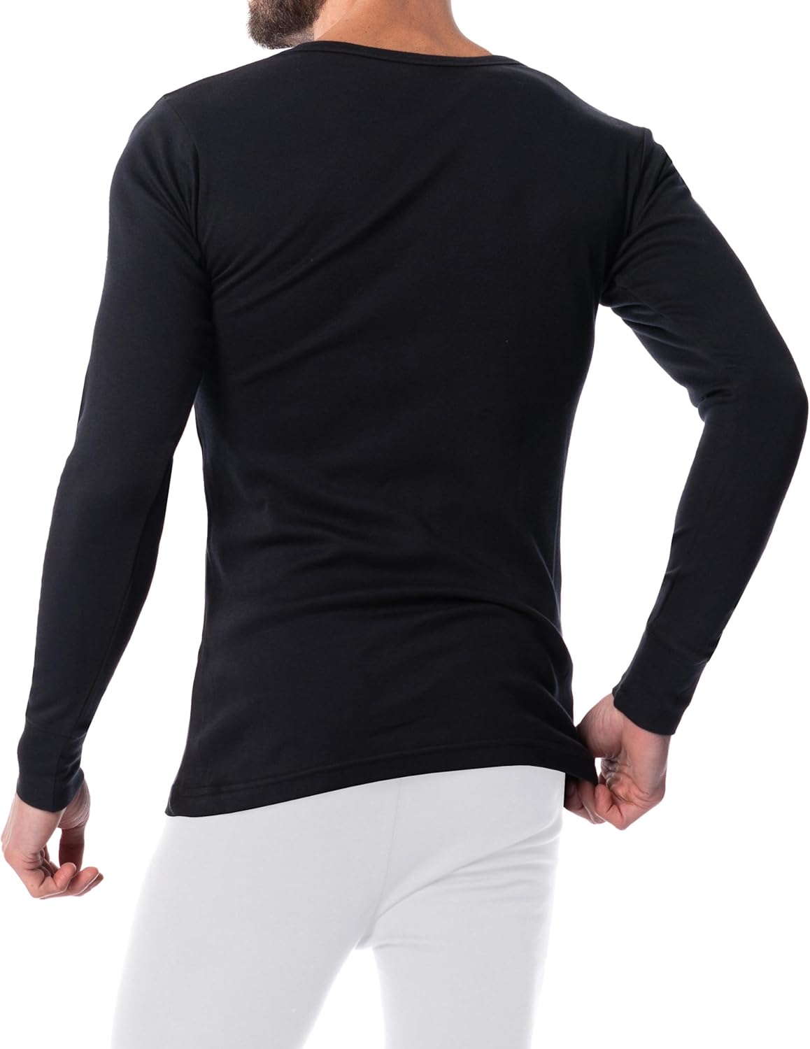 AMERICAN HEAVEN Mens' Baselayer Long Sleeve Top | 100% Cotton Crew Neck Shirt | Fleece Brush Flat Knit Thermal |Multipack