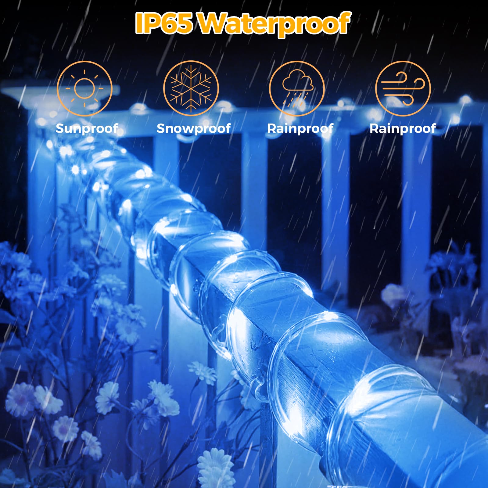Aofonchy Solar LED Rope Lights Outdoor, 66Ft 200 LEDs Waterproof Tube String Lights with 8 Modes & Remote Control - Image 2