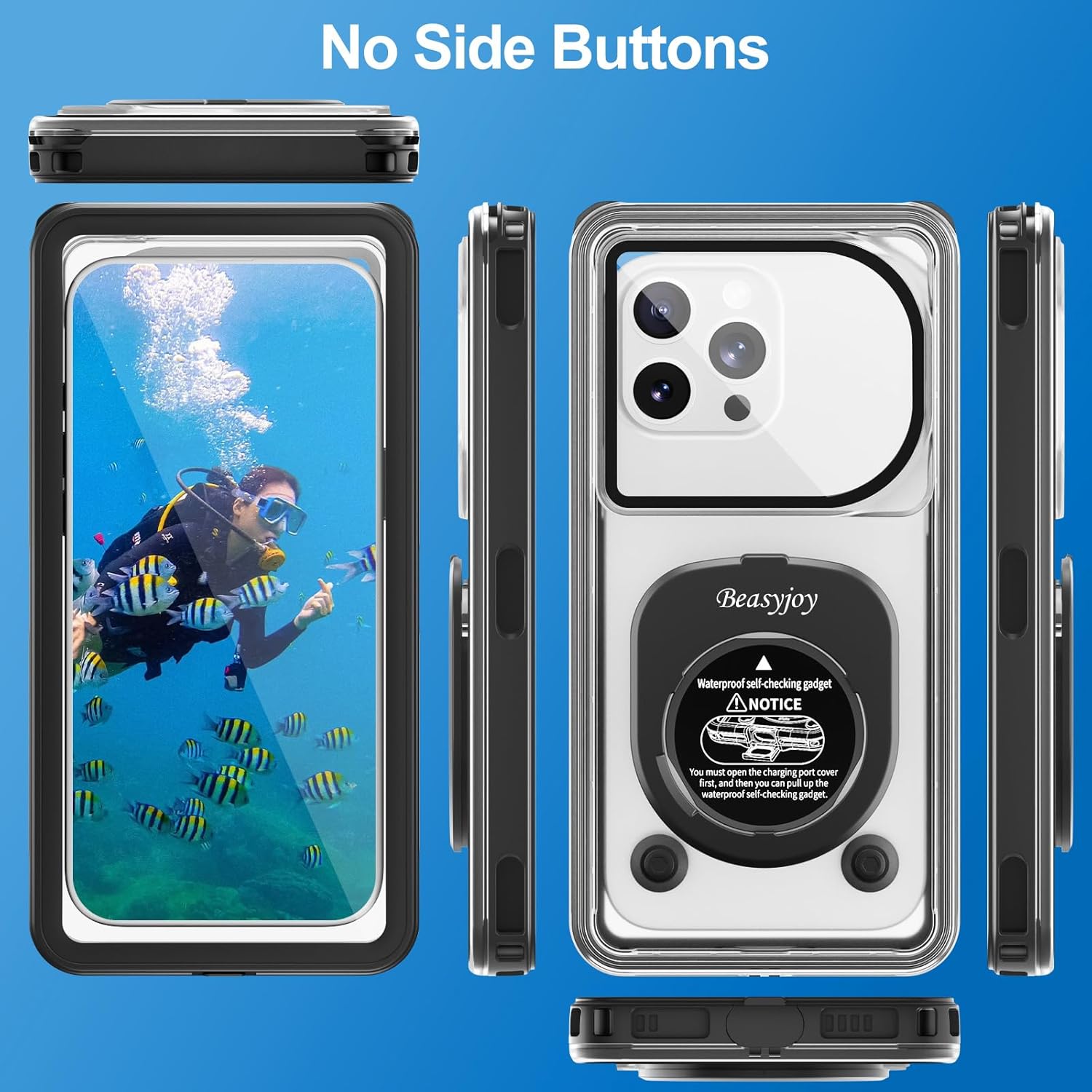 Beasyjoy Waterproof Phone Case, Underwater Phone Case for Snorkeling, Universal IPX8 Diving Outdoor Video Photo with Lanyard for iPhone 17/16/15/14 Pro Max, Samsung Galaxy S26/S25 Google Moto, Black