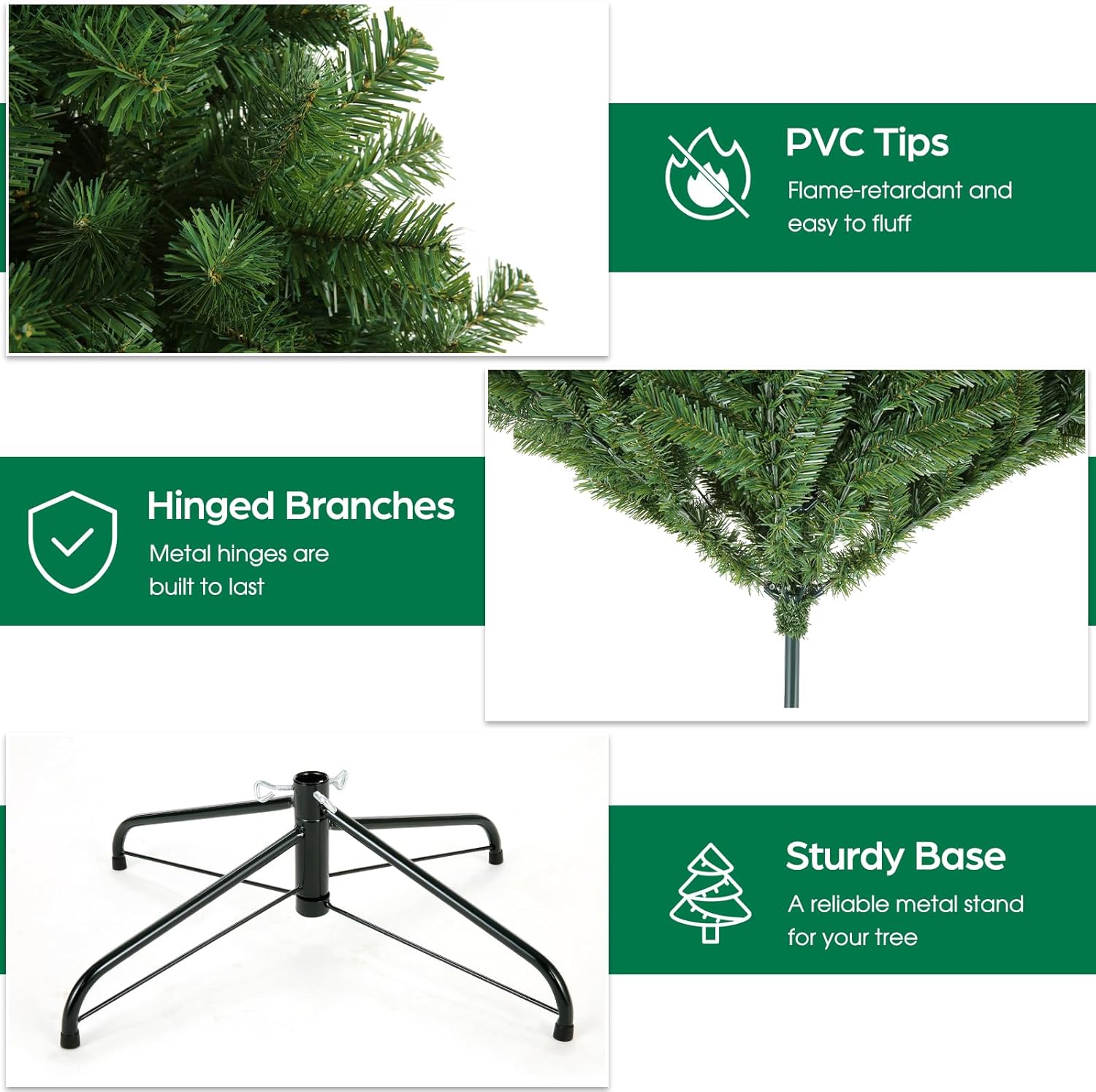 6ft Christmas Tree Green Premium Hinged Spruce Holiday Artificial Tree, Un-lit Automatic Open Easy Assembly & Party Decoration, Foldable Metal Stand