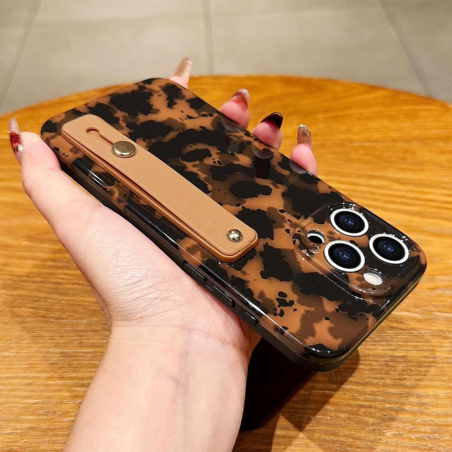 LAPOPNUT for iPhone 15 Pro Case with Wrist Strap, Cheetah Leopard Tortoise Shell Print Shockproof Soft TPU Protective Case for Women Girls, Slim Anti Scratch Case for iPhone 15 Pro 6.1 Inch,Brown - Image 3