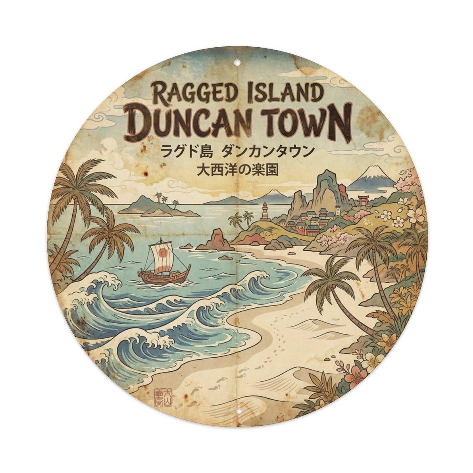 Lagarde Island Duncan Town Resort Ink Illustration Metal Tin Sign