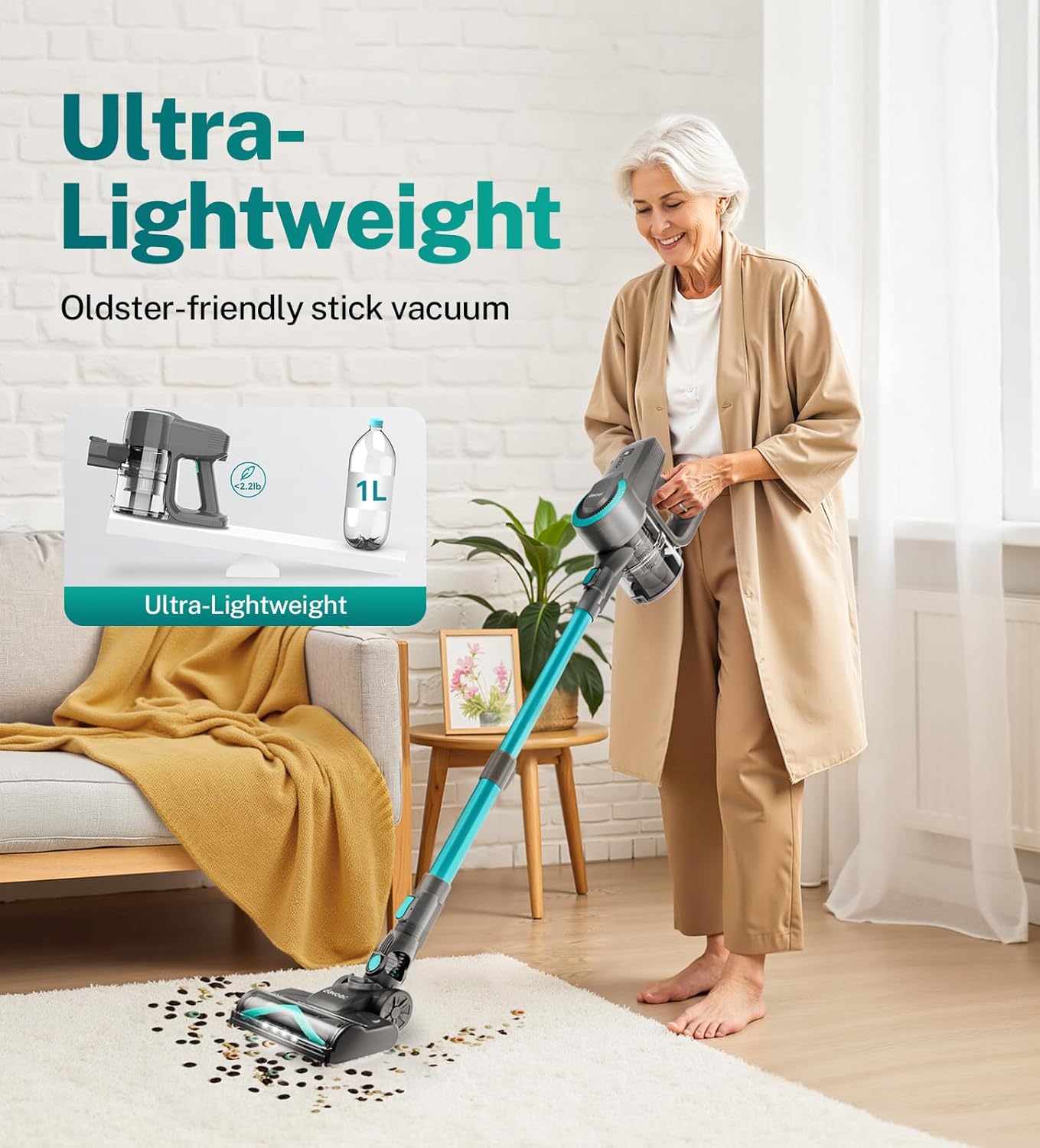 DEVOAC Cordless Vacuum Cleaner, Ultra-Lightweight Stick Vacuum, 2200mAh Battery Up to 40mins Runtime, 6 in 1 Powerful Handheld Vacuum for Home Hard Floor Carpet Pet Hair (Green) - Image 8