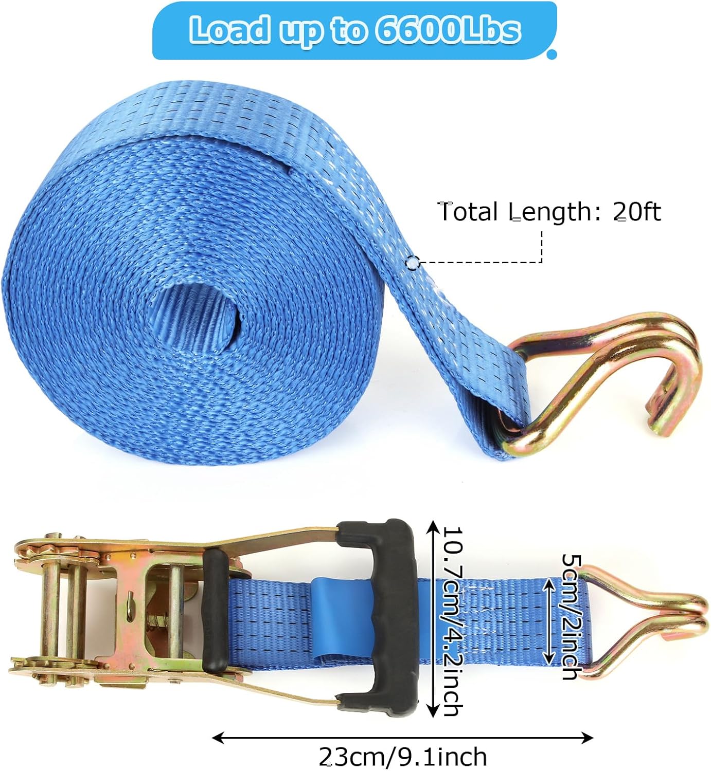 2 Pack 2 Inch Ratchet Straps Heavy Duty 20ft Tie Down Straps Ratchet with Double J Hook, 8000 LBS Break Strength, Cargo Ratchet Straps for Truck, Trailers, Kayaks, Car Roof - Image 2