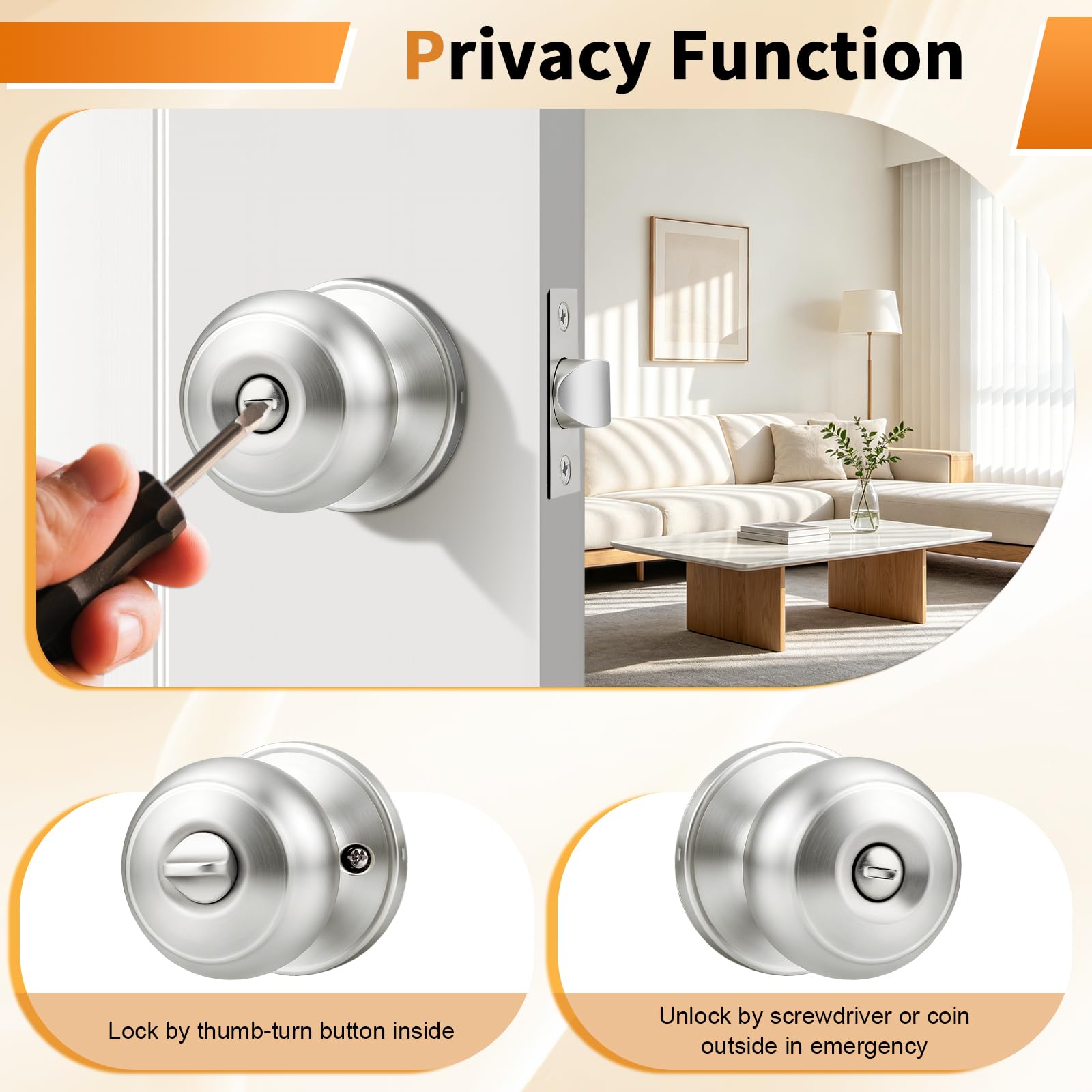 Brushed Nickel Door Knobs - 6 Pack -3