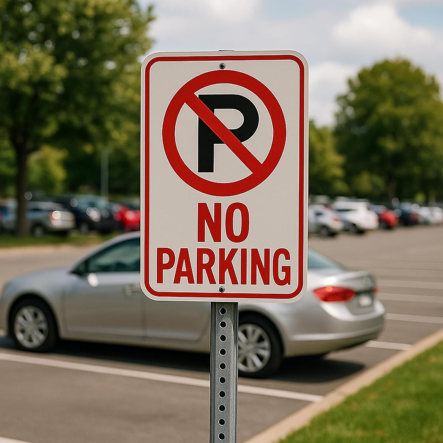 Large No Parking Sign-4 Pack 12" x 18" Aluminum No Parking with Symbol Signs, Reflective, UV Protected, Rust Free, Weather Resistant- Easy to Install
