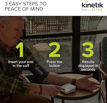 Kinetik Wellbeing Home Use Blood Pressure Monitor - Fully Automatic Upper Arm Blood Pressure Machine with Universal Cuff (22-42cm), Digital Sphygmomanometer Tester Kit