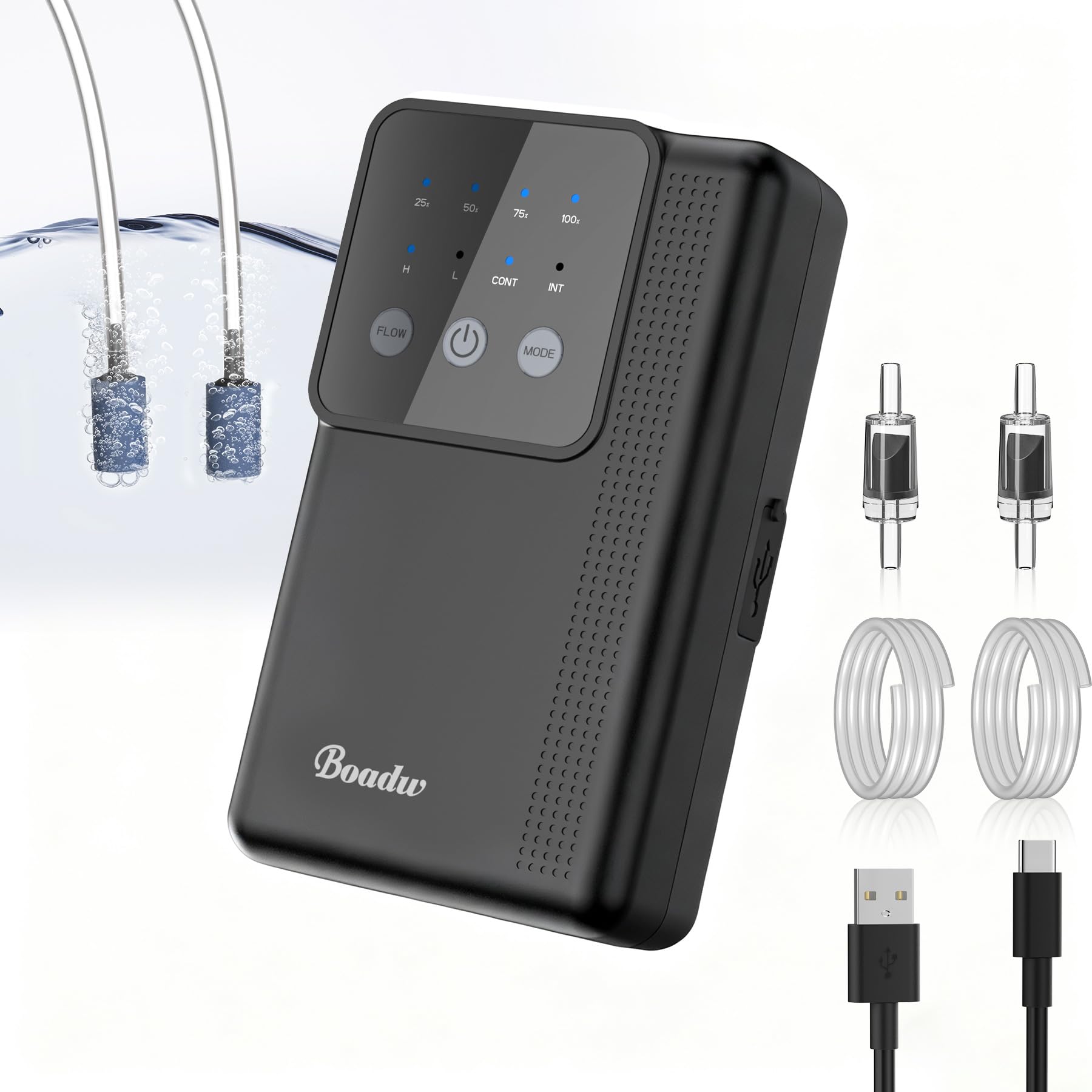 Boadw Pompa ad aria per acquario, pompa di ossigeno ricaricabile con batteria da 2200 mAh o 4400 mAh, per pesca all'aperto e interruzione di corrente, Nano Mini accessorio per acquario con pietra