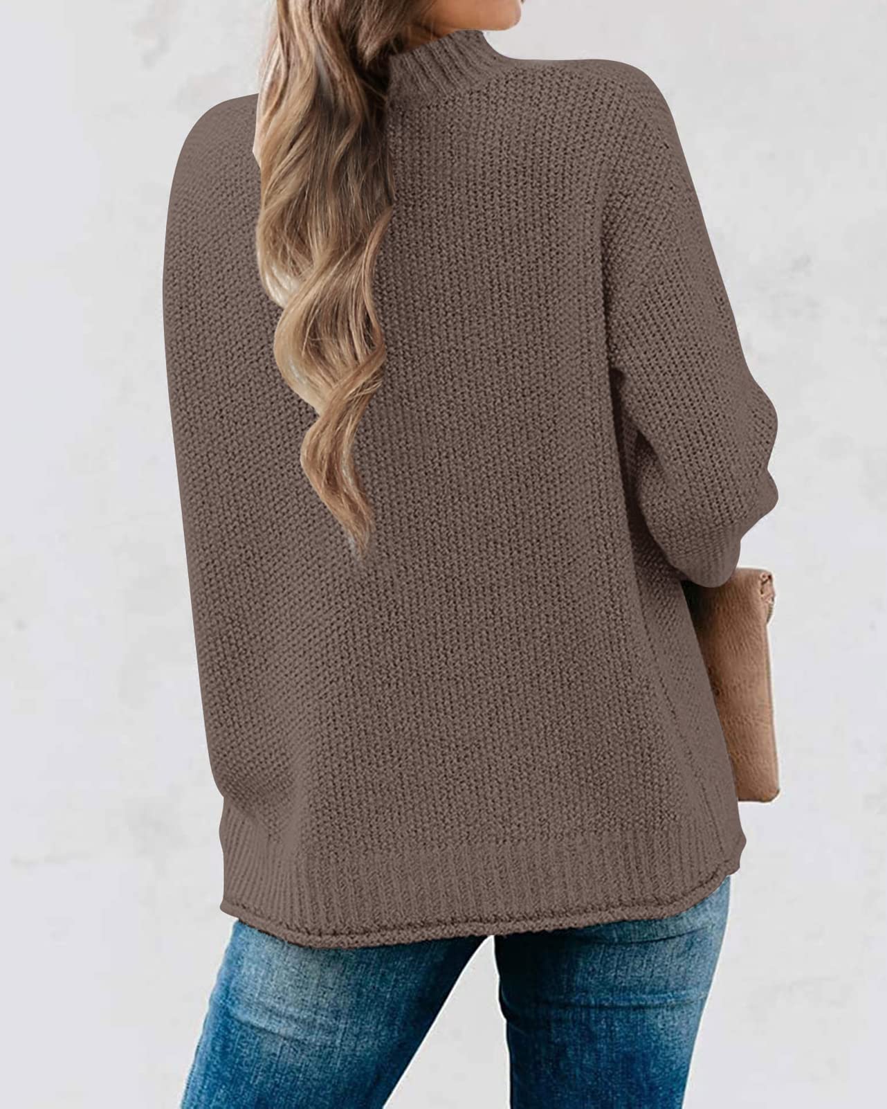 MEROKEETY Women's Long Sleeve Turtleneck Cozy Knit Sweater Casual Loose Pullover Jumper Tops Lightbrown