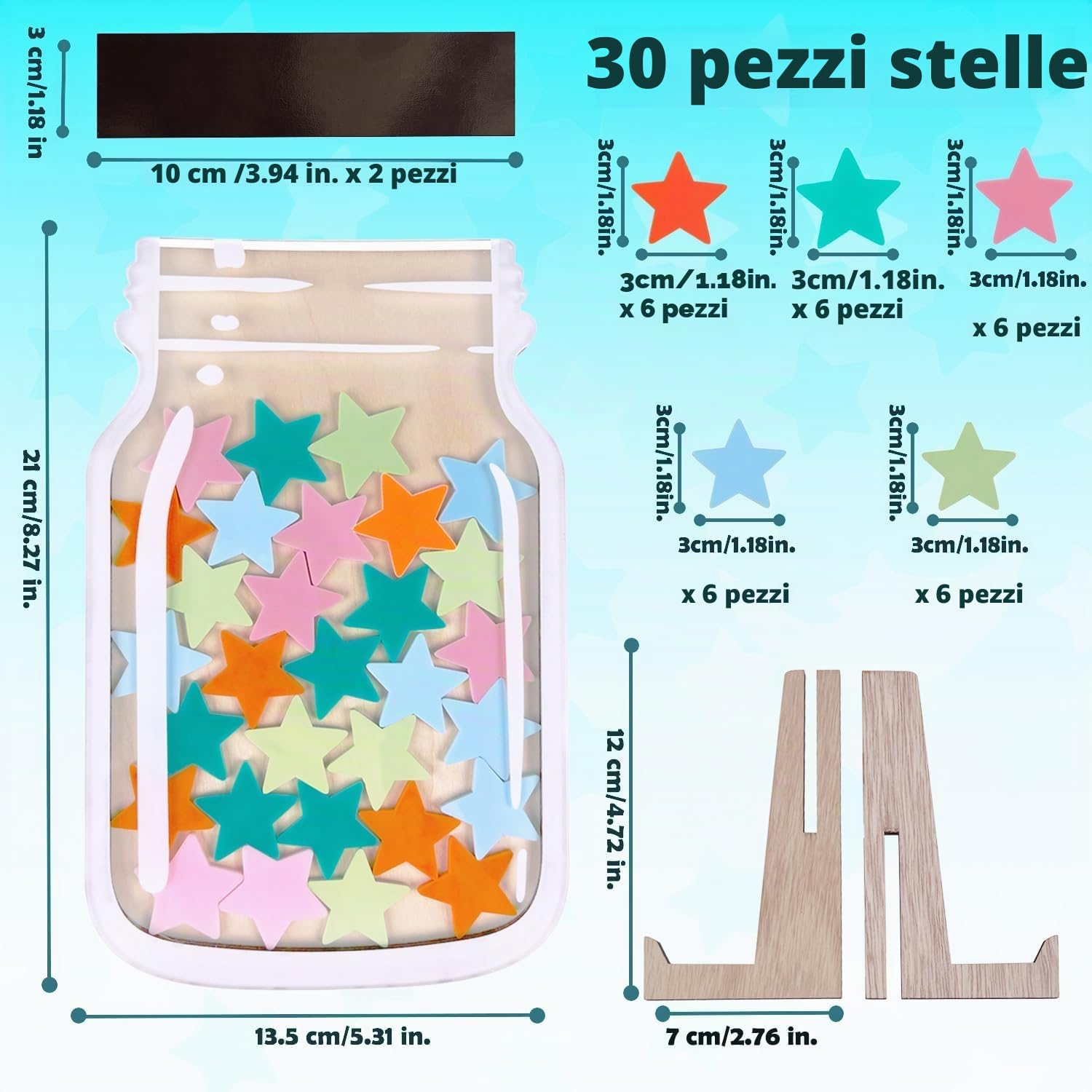 Barattolo di Ricompensa per Bambini, Barattolo Premio con 30 Stelle, Tabella delle Ricompense per Il Buon Comportamento, Barattolo di Ricompensa per Vasino e Premi Educativi (Stelle Luminose)