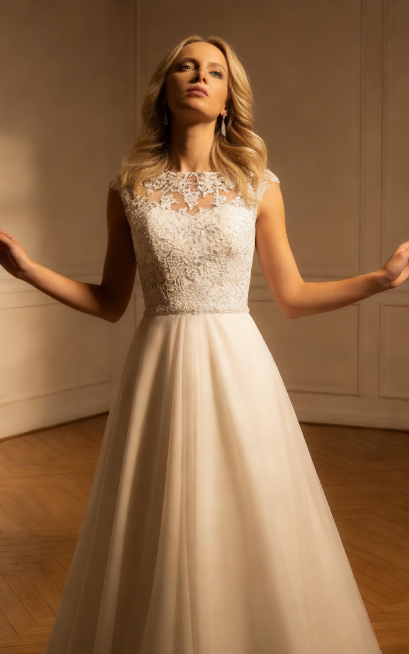 HUINI Damen Brautkleider Lang Prinzessin Hochzeitskleider Standesamtliche Chiffon A-Linie Brautmode Glitzer Vintage Brautkleider