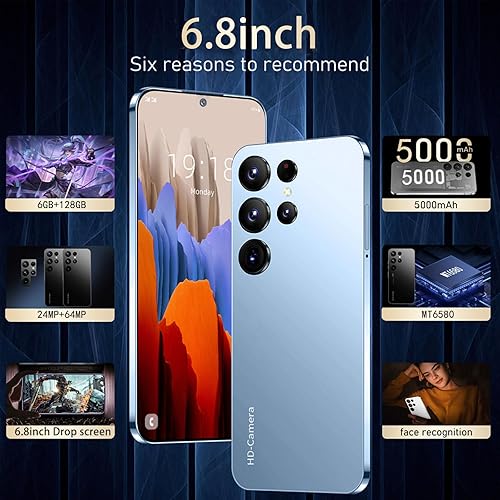 Miniatura 3 de HTTWCOD Teléfonos celulares desbloqueados 4G, H23 6GB+128GB Android 12 Teléfono 7.2 pulgadas FHD 24+64MP, 4G desbloqueado Smartphone 5000mAh Dual