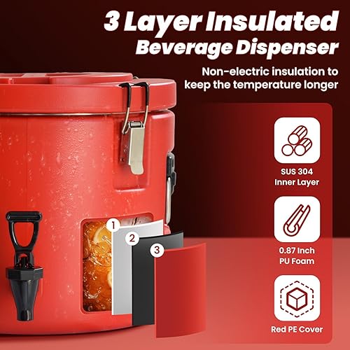 Miniatura 3 de Dispensador de bebidas aislado de 20L/5 galones, dispensador de bebidas frías y hielo con boquilla y asas portátiles, dispensador térmico de bebidas