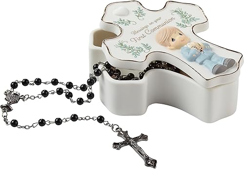 Miniatura 2 de Precious Moments Juego de estatuilla y rosario para niño de la comunión, recuerdo de porcelana de bisque, regalo ideal para la primera comunión