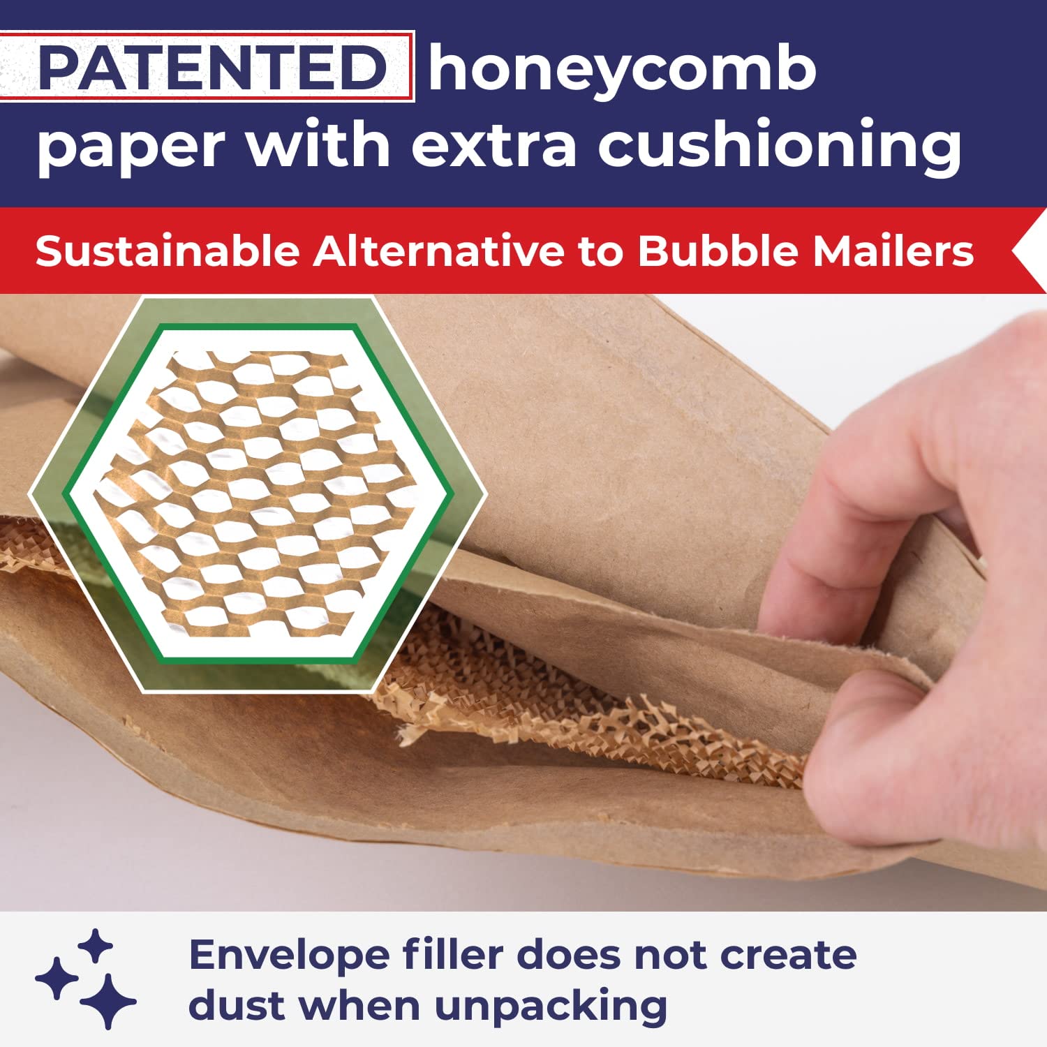 IDL Packaging Lot de 10 enveloppes d'expédition rembourrées en nid d'abeille #2 de 25,1 x 24,1 cm – Alternative durable aux enveloppes à bulles – Remplisseur de papier Hexcel breveté à l'intérieur –