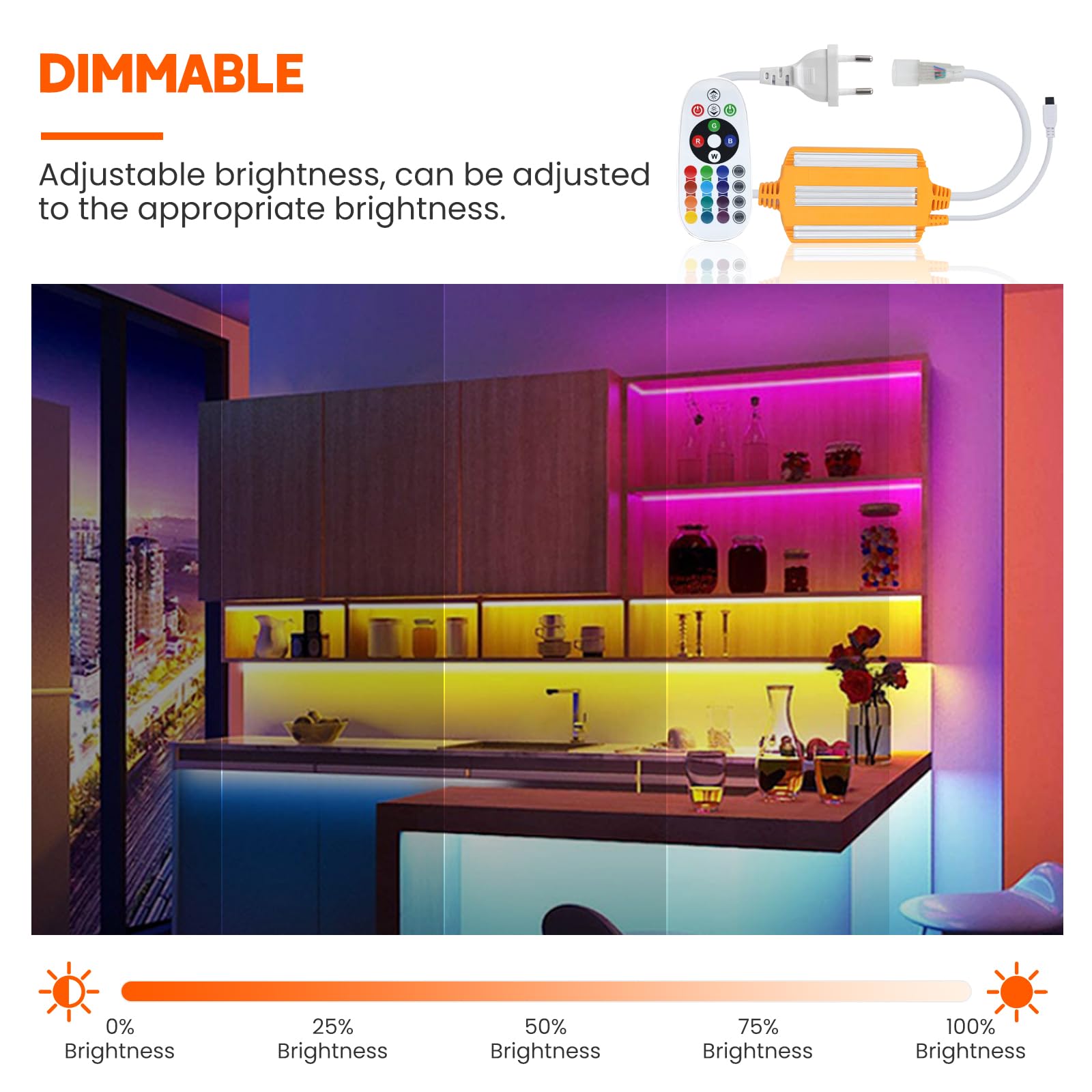 220V RGB tubo LED regulable [7m], 76 LED/m tira LED flexible impermeable de silicona recortable, SMD5050, diseño DIY, decoración para el hogar y tiendas