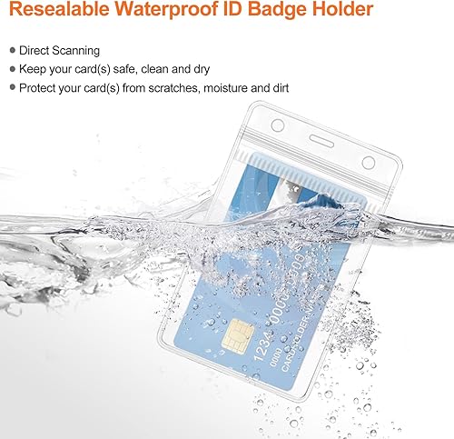 Miniatura 4 de Soporte transparente para tarjetas de identificación con cordón, a prueba de agua, pantalla vertical, protector de tarjeta de identificación