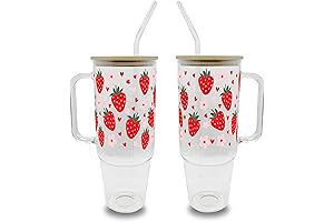 Sip Sip Hooray Strawberries and Flowers 40oz Glass Tumbler-Perfect Summer Glass Can
