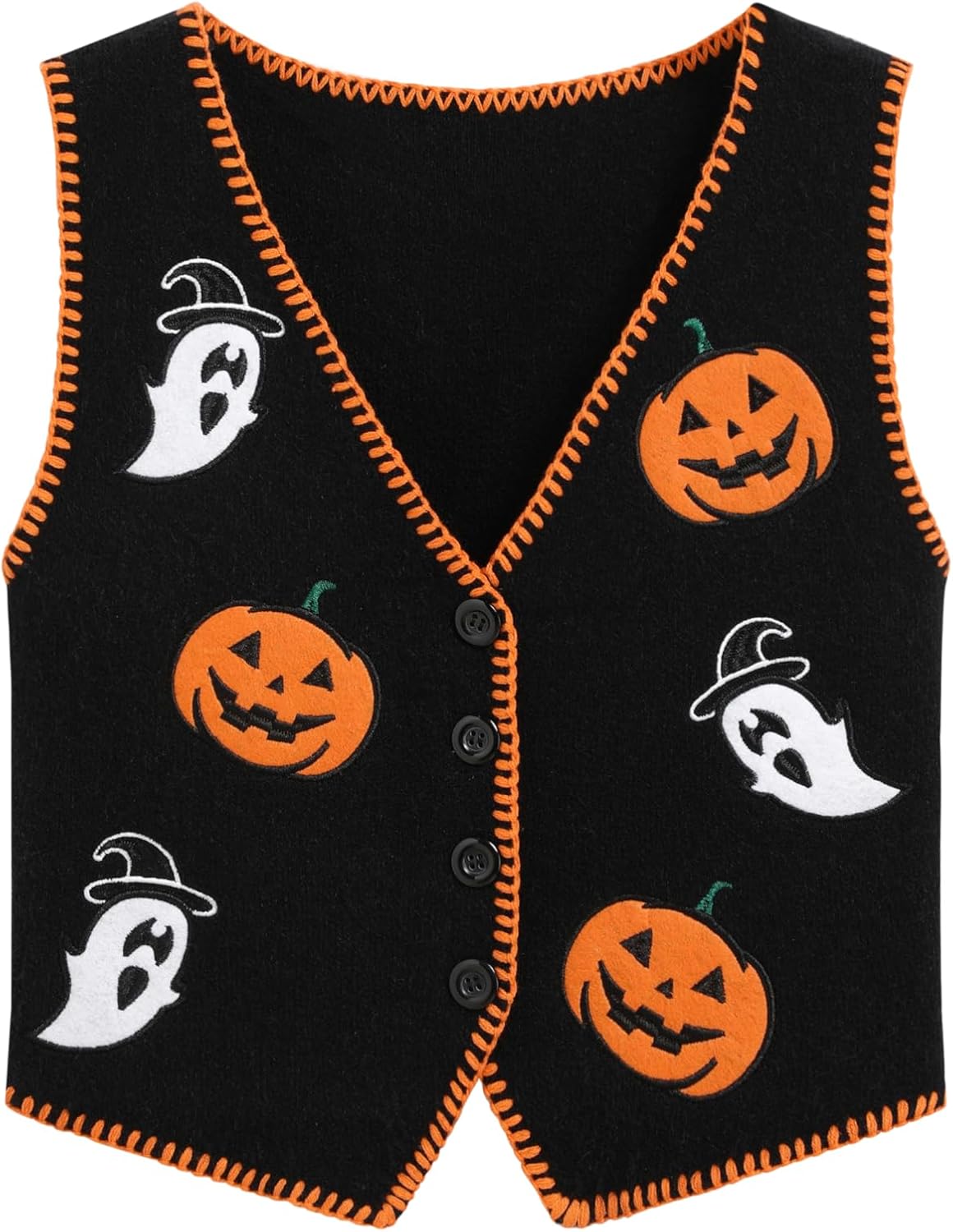 CIDER Halloween Sweater Vest Women Pumpkin Ghost V Neck Sleeveless Knitted Vest Pullover Sweater Vest for Women