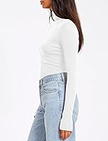 Vista 3 de Trendy Queen Camisas de manga larga con cuello alto para mujer, a la moda, básicas, ajustadas, suaves, térmicas, para otoño