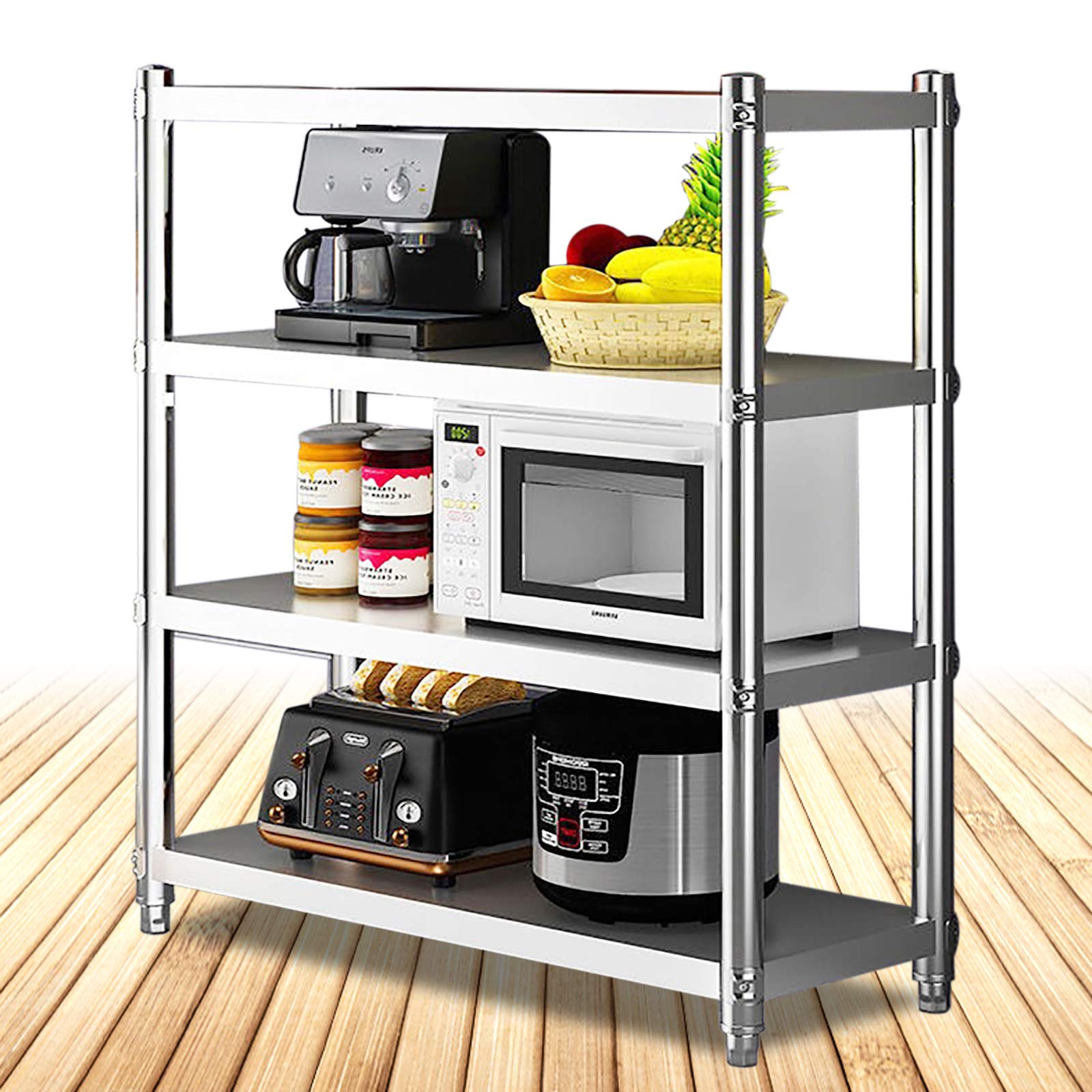 Tavolo da lavoro in acciaio inox, 120 x 40 x 150 cm, 4 ripiani, in acciaio inox, per dispense, ristoranti, cucine, grandi cucine
