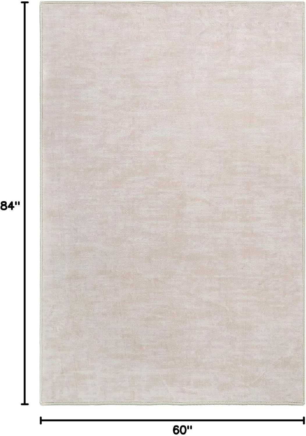 iminrome solid machine-washable rug, contemporary modern low-pile area rug, ivory beige, 5' x 7' home office living room bedroom kids room 5' x 7' (rectangular) ivory beige