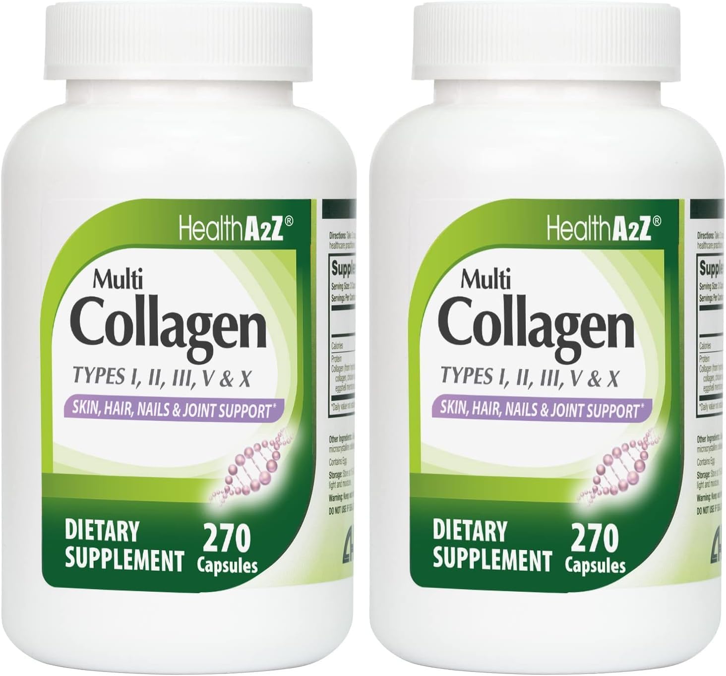 HealthA2Z® Multi Collagen Pills | 1735 mg | 270 Collagen Capsules | Types I, II, III, V & X | for Healthy Skin, Hair, Nails & Joint Support (Pack of 2)
