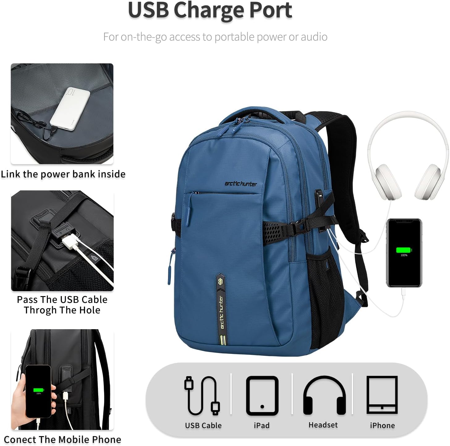 ARCTIC HUNTER AH Blue Business Laptop Backpack for Men Women, 30L Anti-Theft Carry on Travel Backpack Flight Approved for Airplane, Adults Back pack Bag for Work, Commuting, Weekend Casual Daypack - Image 3