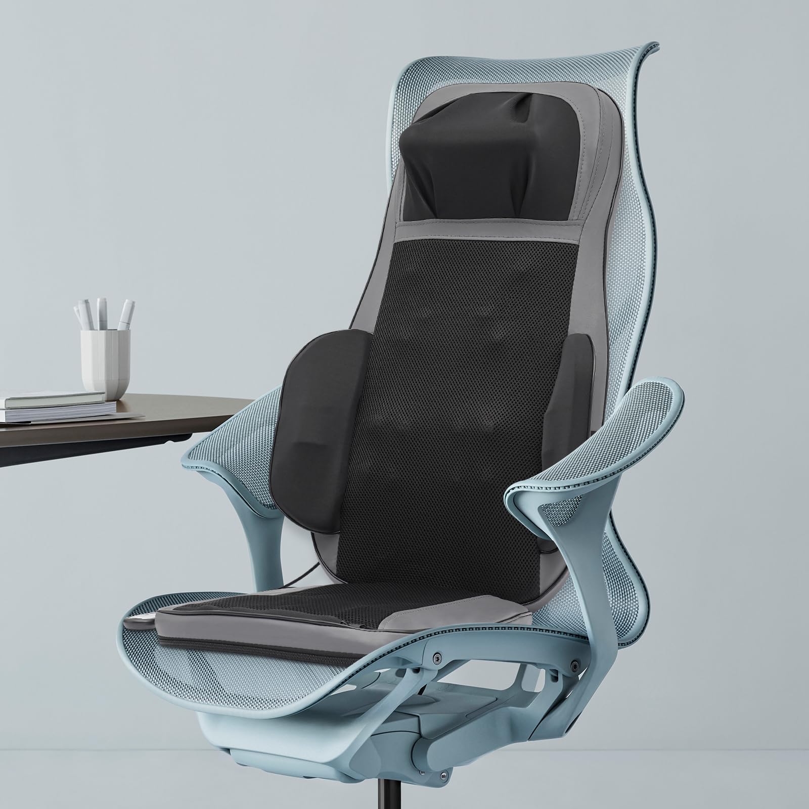Alfombrilla de masaje para todo el cuerpo, cojín de asiento de masaje de espalda, cojín de masaje, con 4 motores de vibración, compresas calientes y 3 modos de masaje