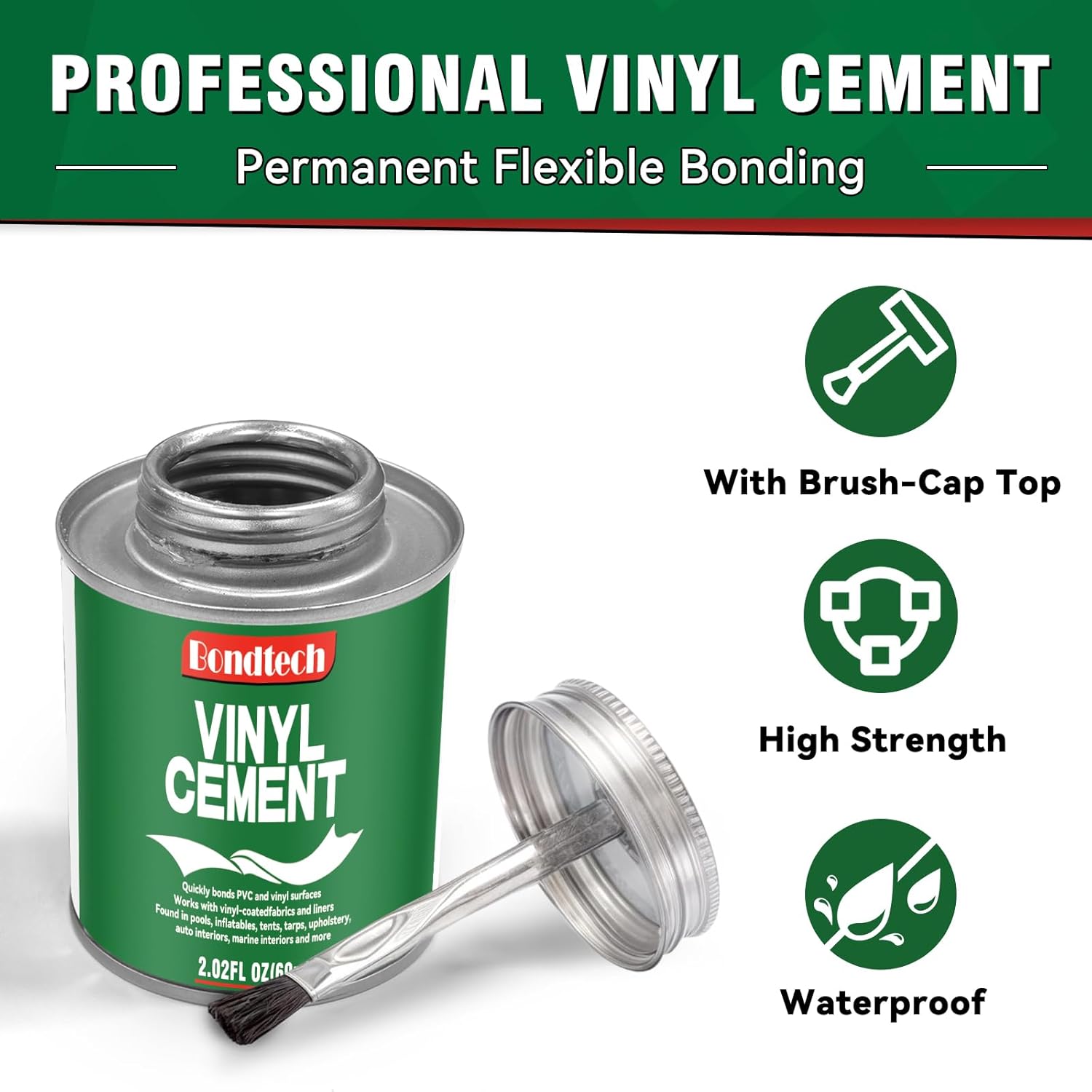 Vinyl Cement, Vinyl Glue Ultra Strong, Waterproof PVC Cement, Pool Liner Patch Kit, Flexible Bond for Inflatables, PVC, Pool Liners, Tarps, Hot Tubs, Air Mattresses (2.02 OZ)