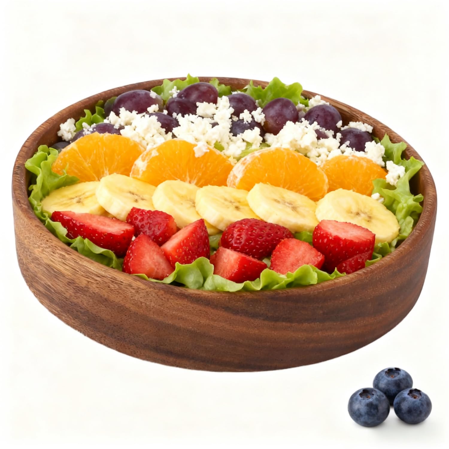 Rustikale Salatschüssel und Servierplatte aus Holz – rundes Tablett für Essen, Hochzeiten und Veranstaltungen – ideal für Obst, Salate, Heimdekoration und Küchenutensilien