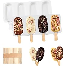 Silicone Popsicle Molds, 2 Pcs White Popsicles Molds, 4 Cavities Ice Cream Mold with 50 Wooden Sticks for Making Cakesicles Fudgesicle Candy DIY Cake Ice Pop Summer Party Supplies