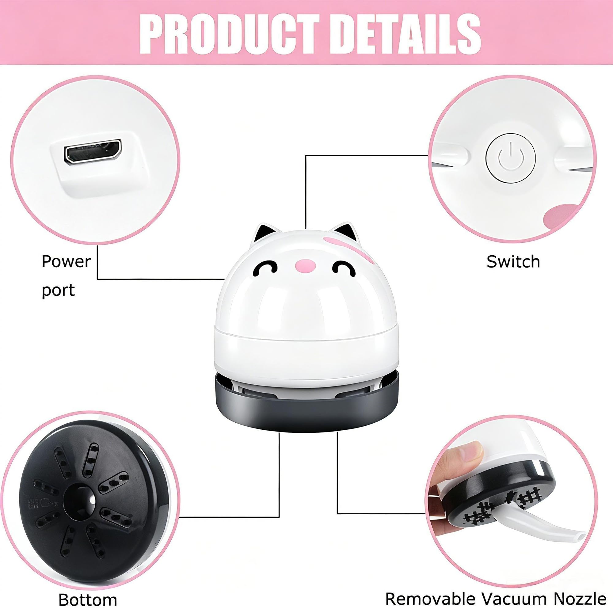 YUNYILAN Mini aspirapolvere da desktop, mini aspirapolvere portatile USB per scrivania, mini aspirapolvere da scrivania per la pulizia di gomme, briciole, pianoforte, computer, tastiera e auto