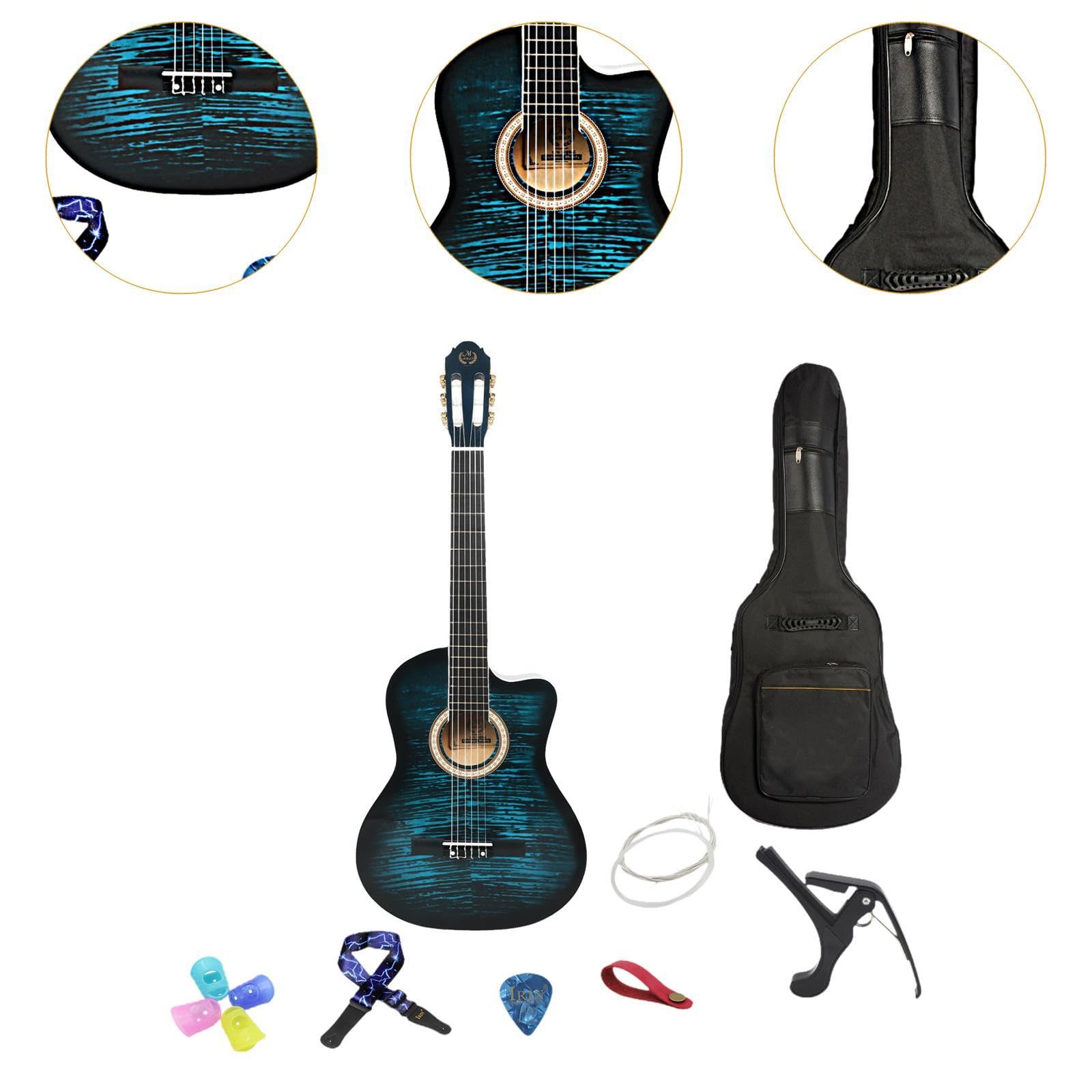 Tachiuwa Spruce Top Acoustic Guitar, Folk Guitar for Travel Beginner, Blue